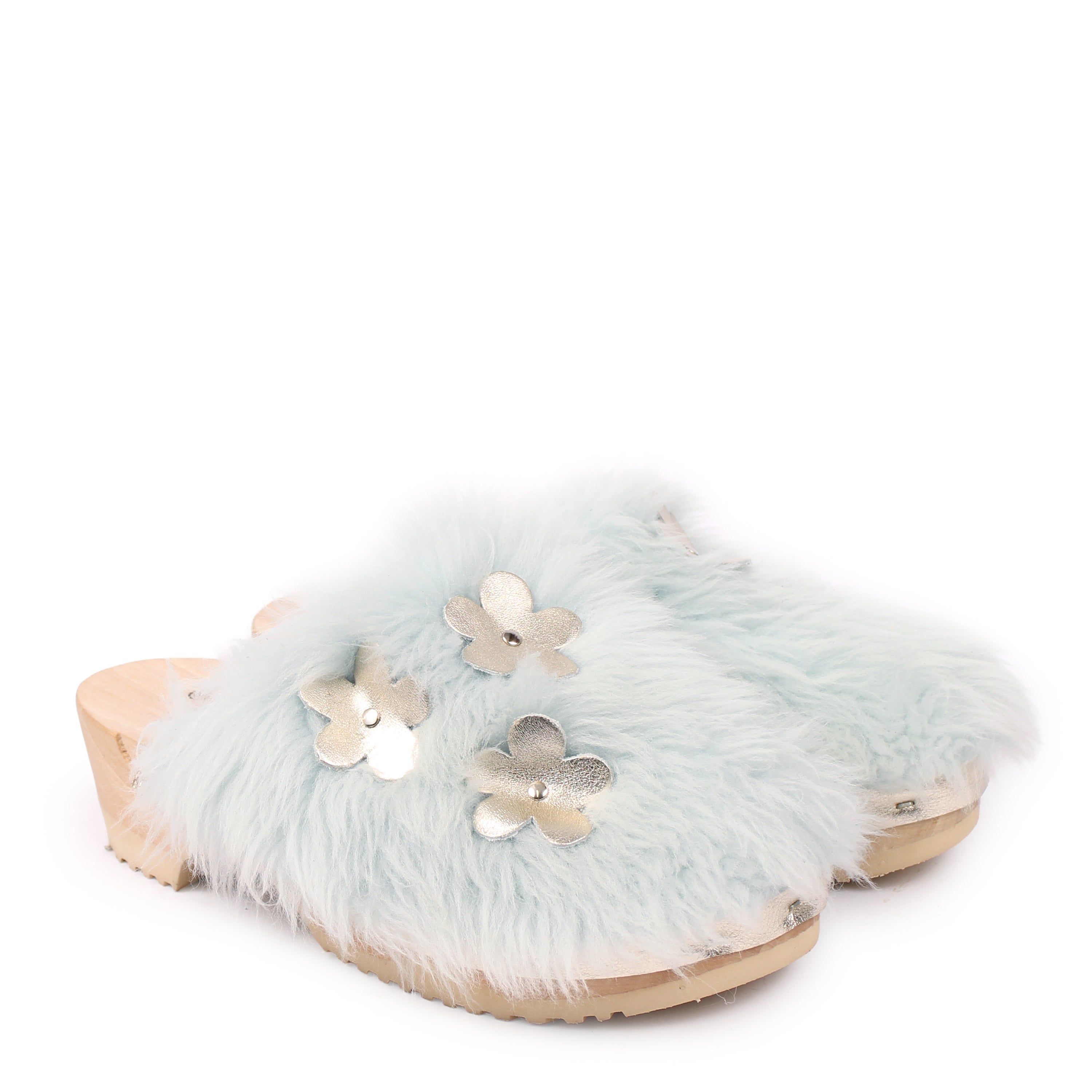 PANTO CURLY FIORE + Shearling Clog Shoes + Sky Blue