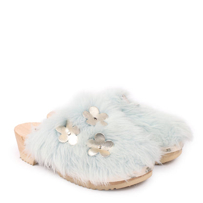 PANTO CURLY FIORE + Shearling Clog Shoes + Sky Blue