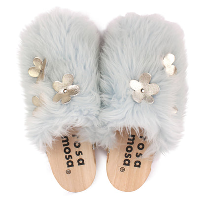 PANTO CURLY FIORE + Shearling Clog Shoes + Sky Blue