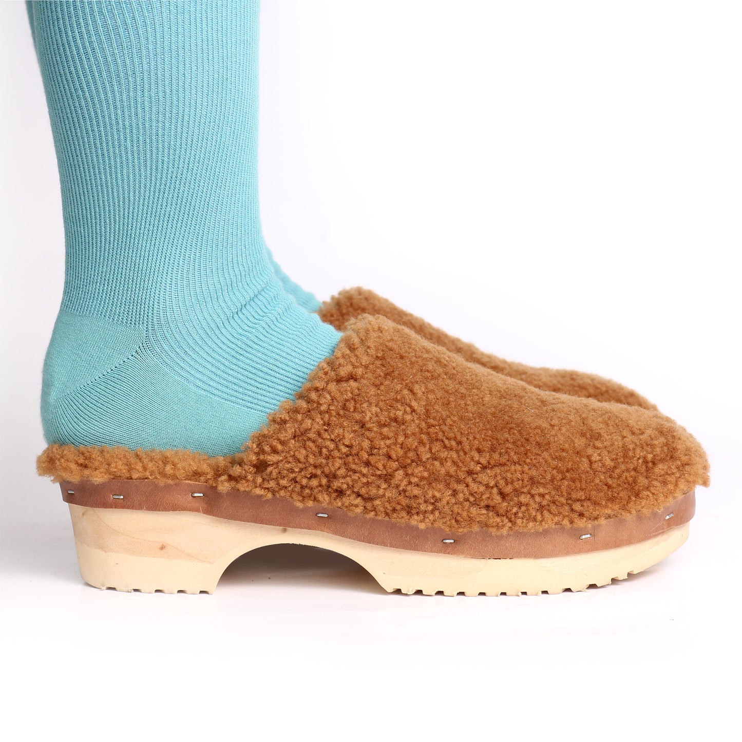 PANTO FULLY + Shearling Clog Shoes + Curly Teddy Brown
