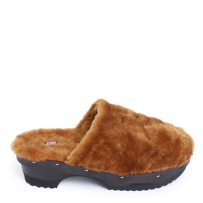 PANTO FULLY + Shearling Dark Clog Shoes + Soft Teddy Brown