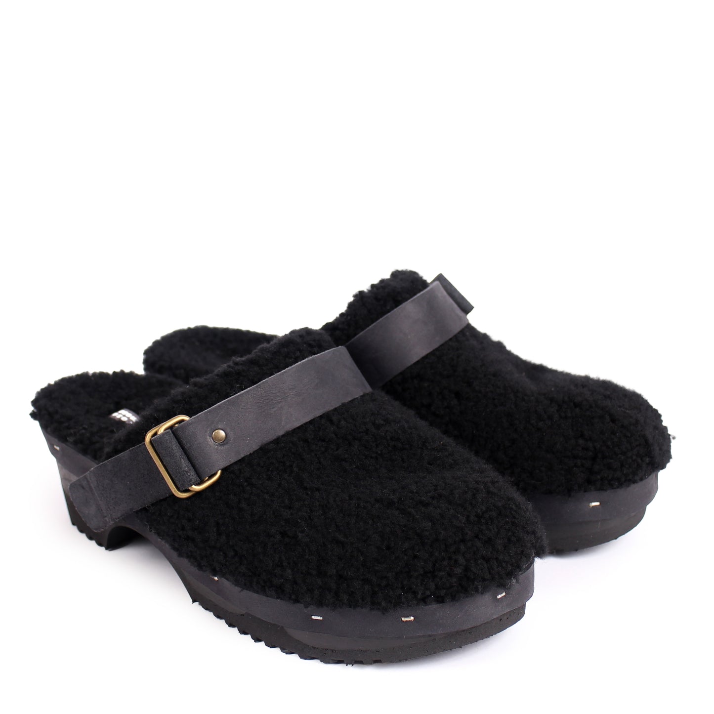 PANTO FULLY STRAP + Shearling Clog Shoes + Curly Black