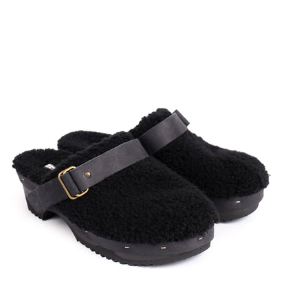 PANTO FULLY STRAP + Shearling Clog Shoes + Curly Black