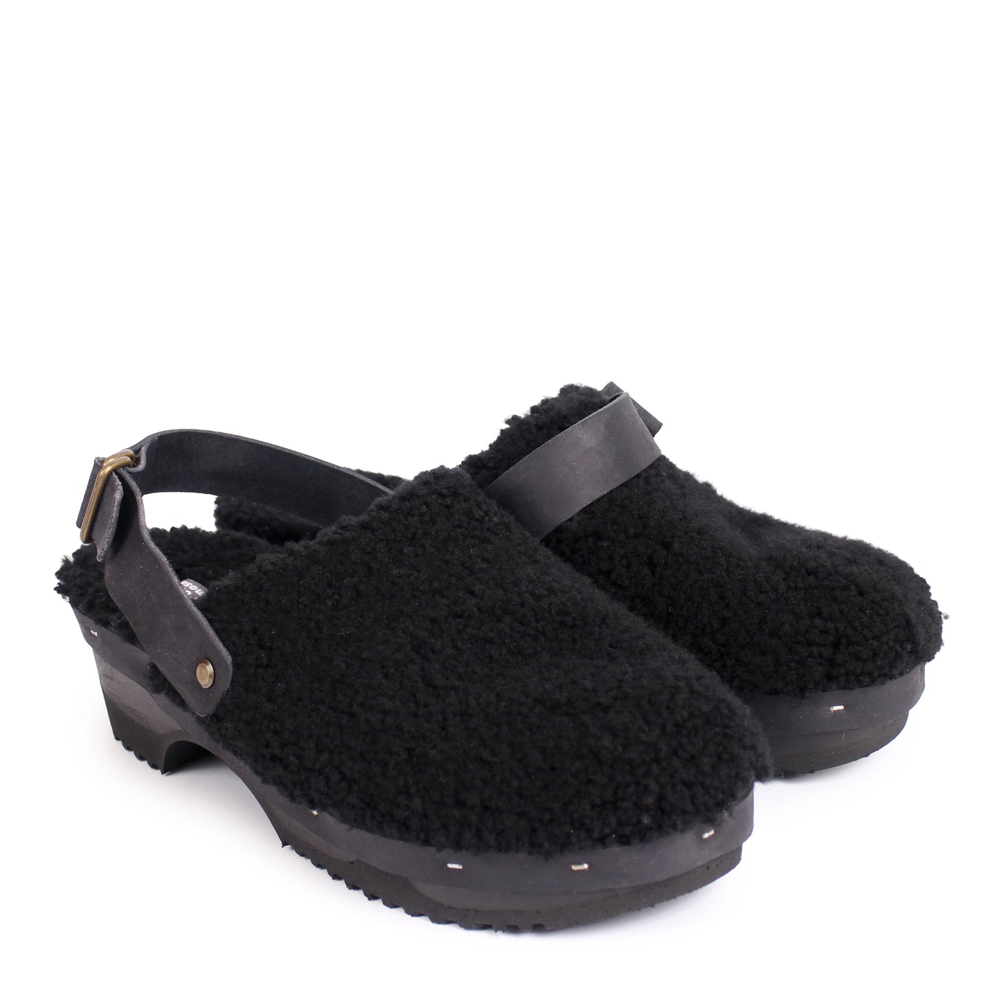 PANTO FULLY STRAP + Shearling Clog Shoes + Curly Black