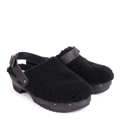 PANTO FULLY STRAP + Shearling Clog Shoes + Curly Black