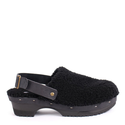 PANTO FULLY STRAP + Shearling Clog Shoes + Curly Black