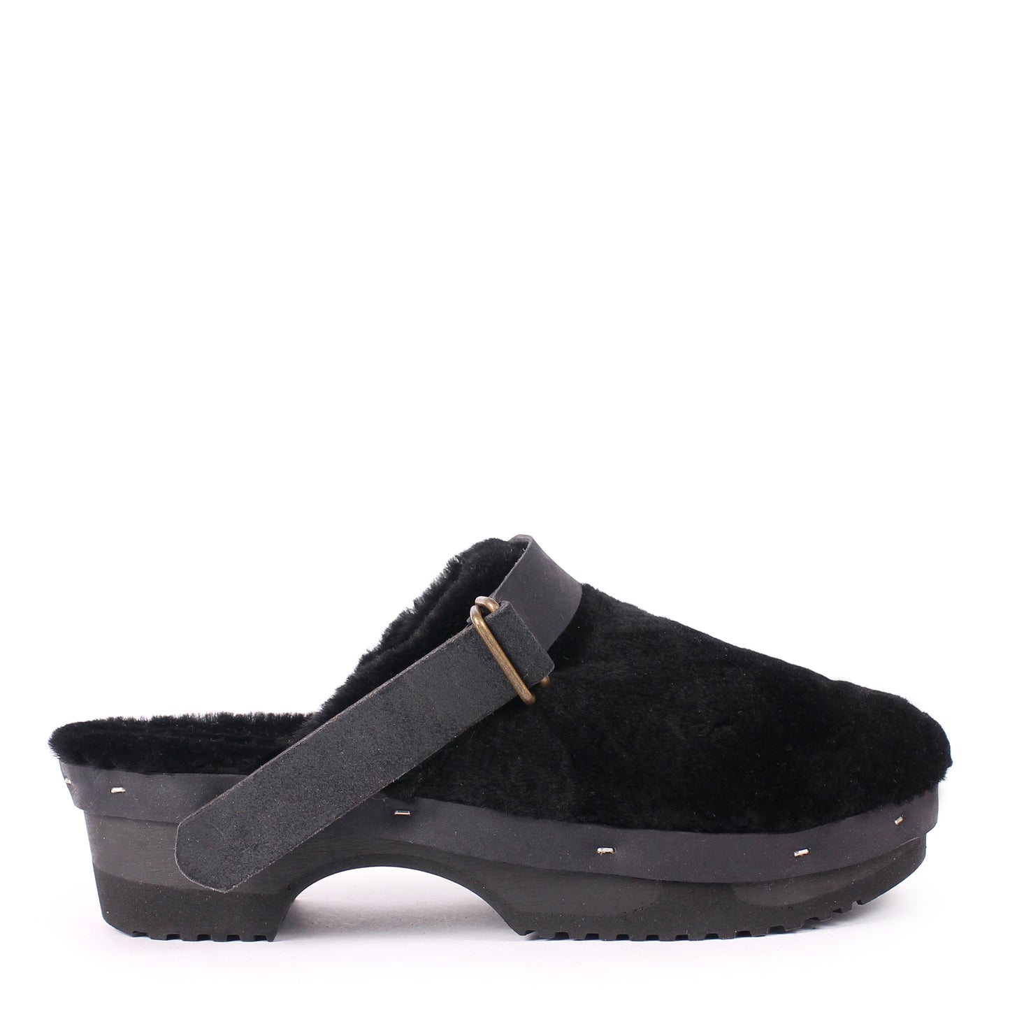 PANTO FULLY STRAP + Shearling Clog Shoes + Soft Black