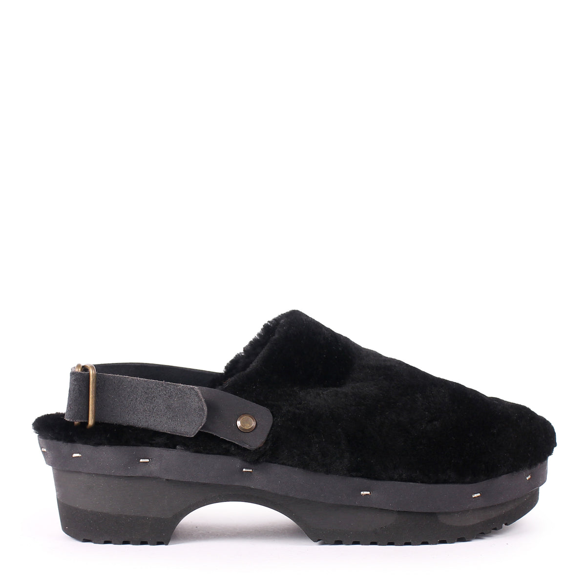 PANTO FULLY STRAP + Shearling Clog Shoes + Soft Black