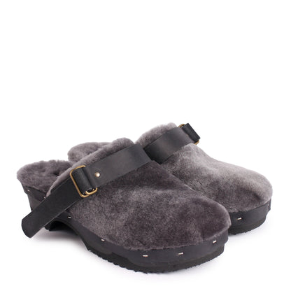 PANTO FULLY STRAP + Shearling Clog Shoes + Soft Gray