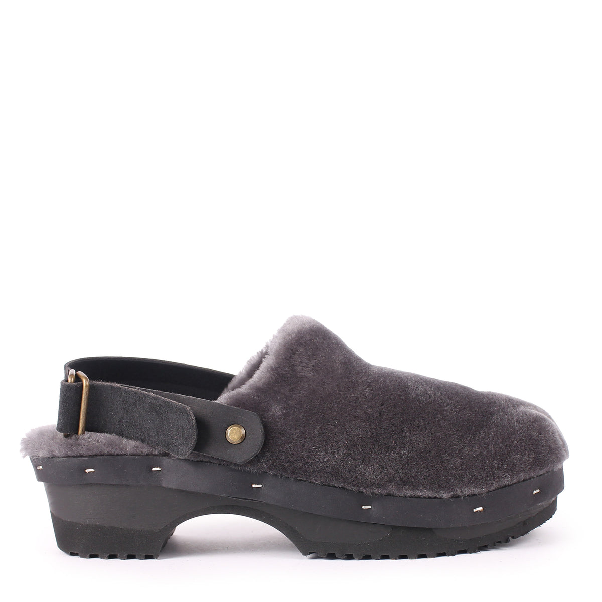 PANTO FULLY STRAP + Shearling Clog Shoes + Soft Gray