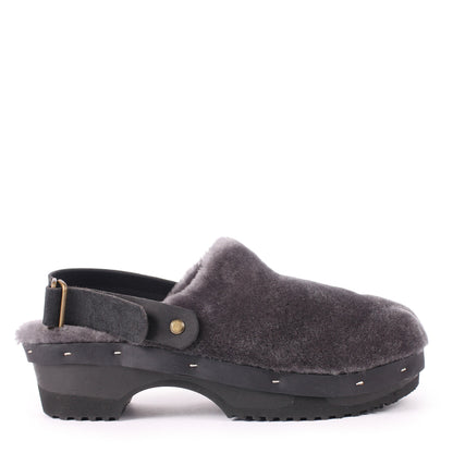PANTO FULLY STRAP + Shearling Clog Shoes + Soft Gray