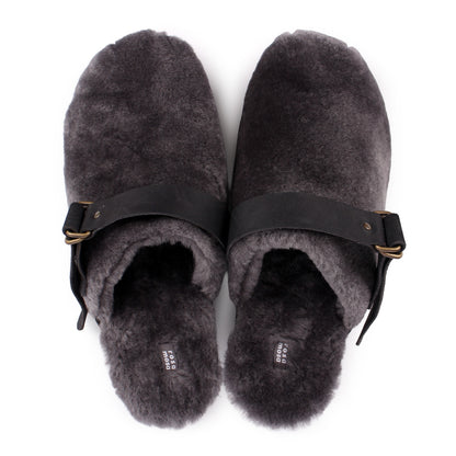 PANTO FULLY STRAP + Shearling Clog Shoes + Soft Gray