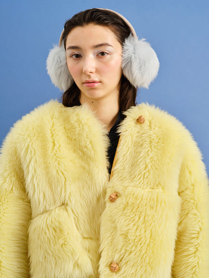 Jacket METEOR CROP L + Long Shearling Crop Jacket + Lemon