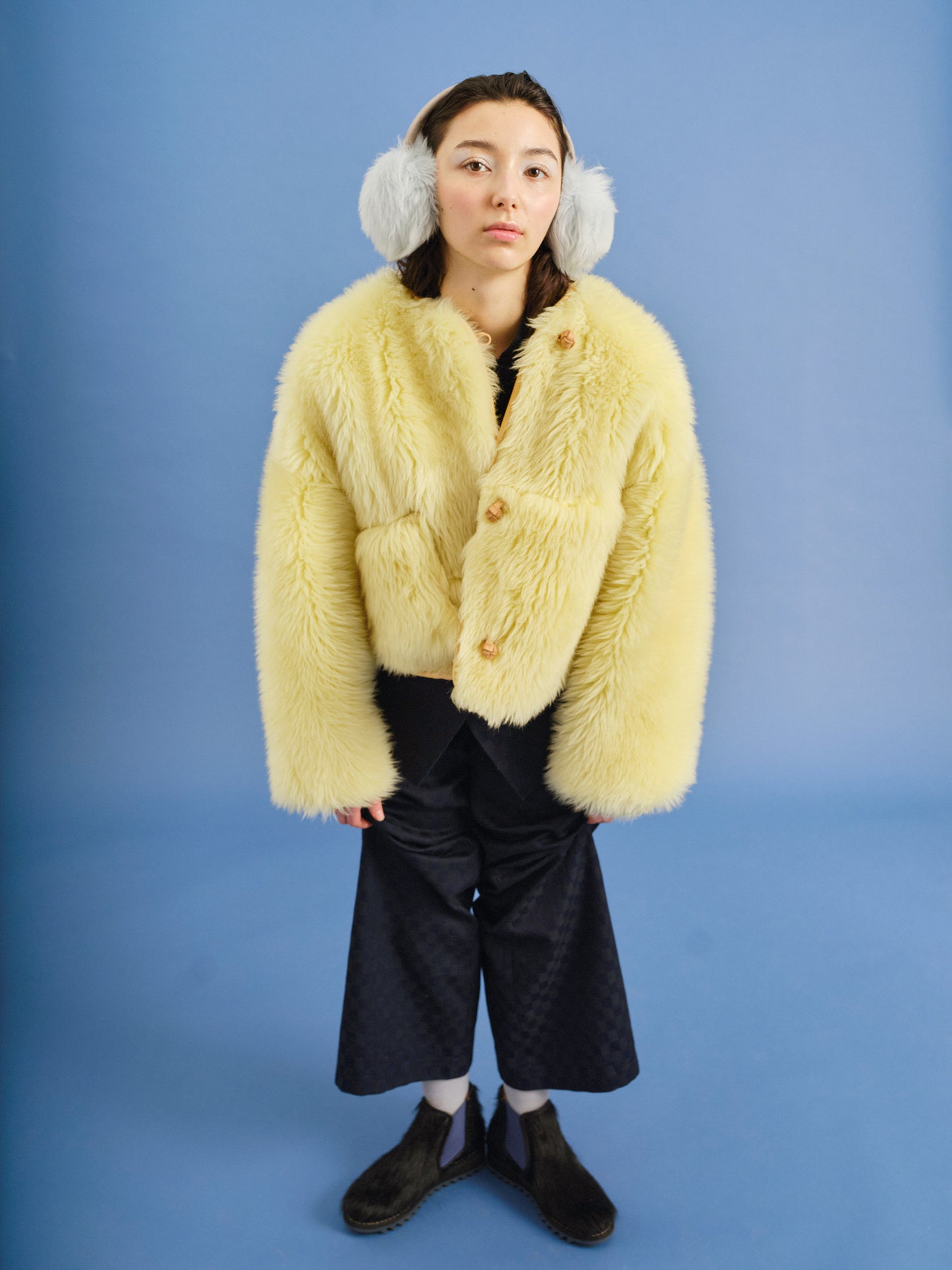 Jacket METEOR CROP L + Long Shearling Crop Jacket + Lemon