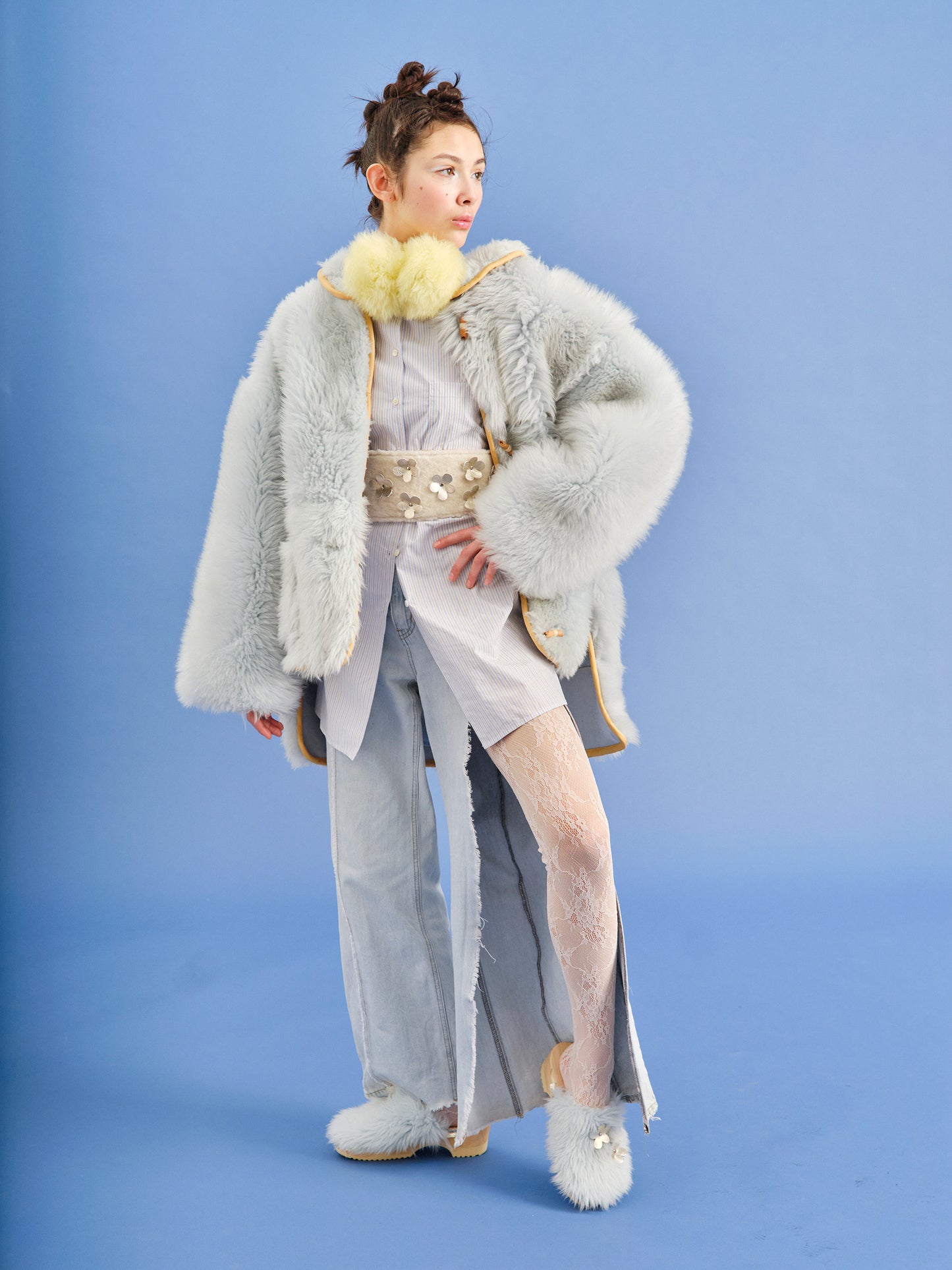 Jacket MOON L + Reversible Long Shearling Jacket + Sky blue