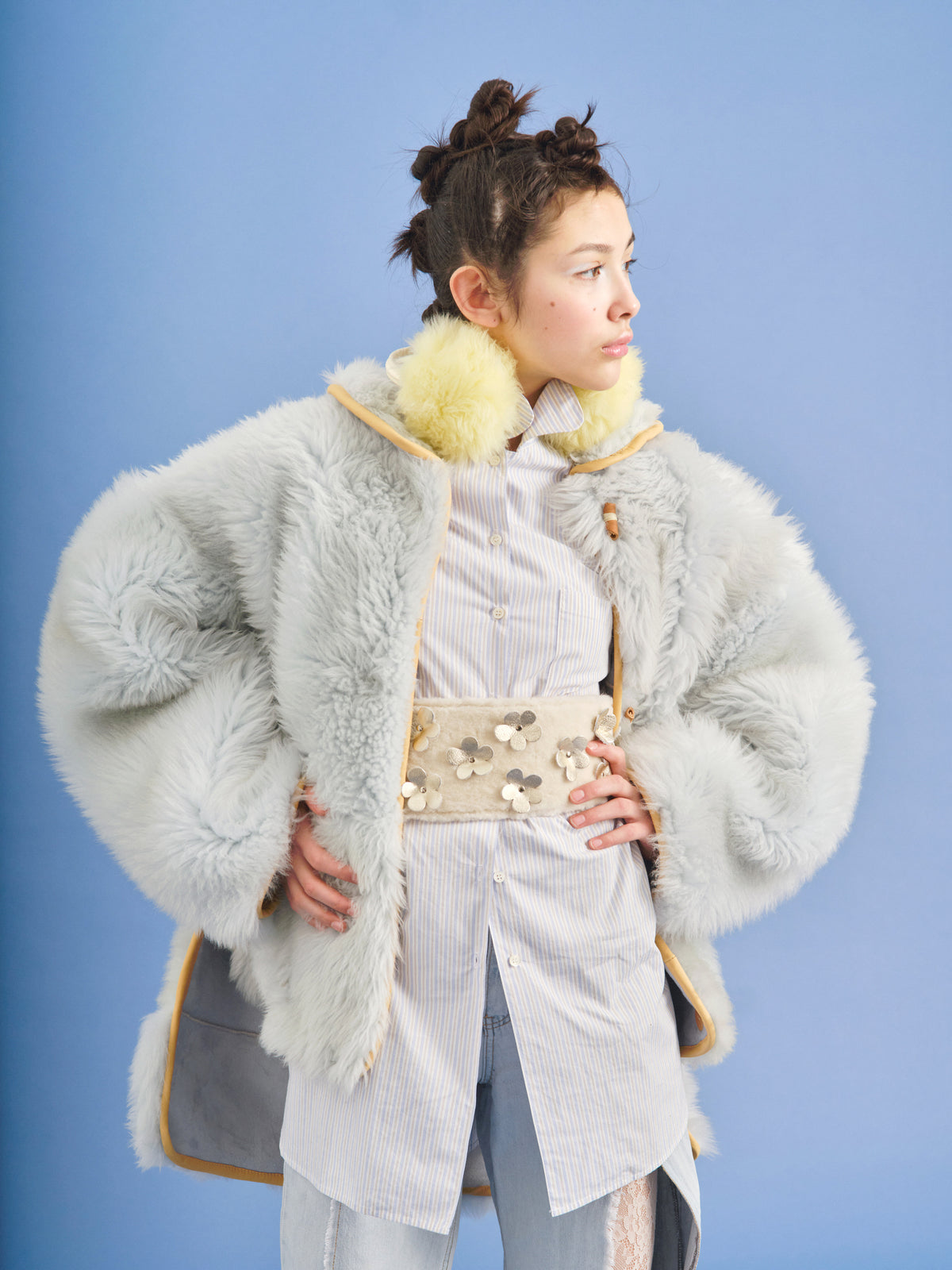 Jacket MOON L + Reversible Long Shearling Jacket + Sky blue