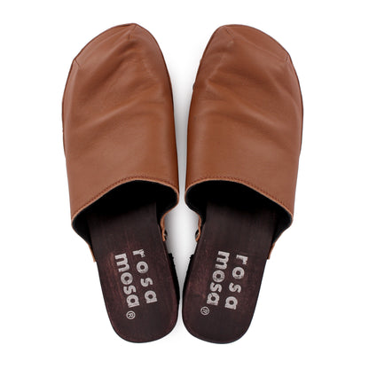 ROCCO GEO STUD + Leather Dark Clog Shoes + Tabacco