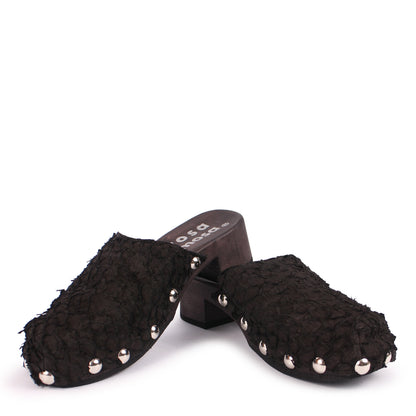 ROCCO GEO STUD + Leather Dark Clog Shoes + Pesce Black
