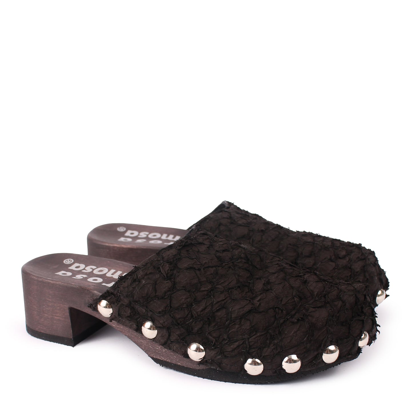ROCCO GEO STUD + Leather Dark Clog Shoes + Pesce Black