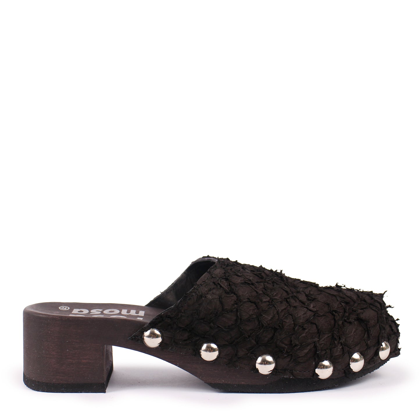 ROCCO GEO STUD + Leather Dark Clog Shoes + Pesce Black