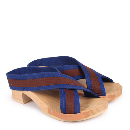 ROCCO JUDO X + Cotton Clog Sandals + Blue Brown