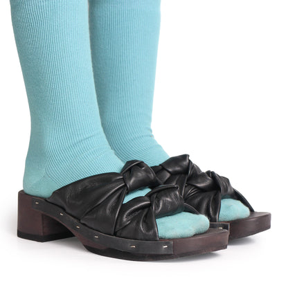 ROCCO X KNOT + Leather Dark Clog Sandals + Black