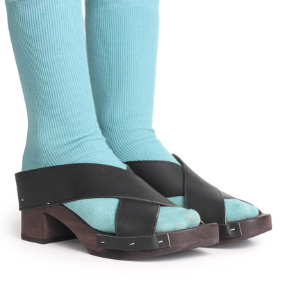 ROCCO JUDO X PELLE + Leather Dark Clog Sandals + All Black