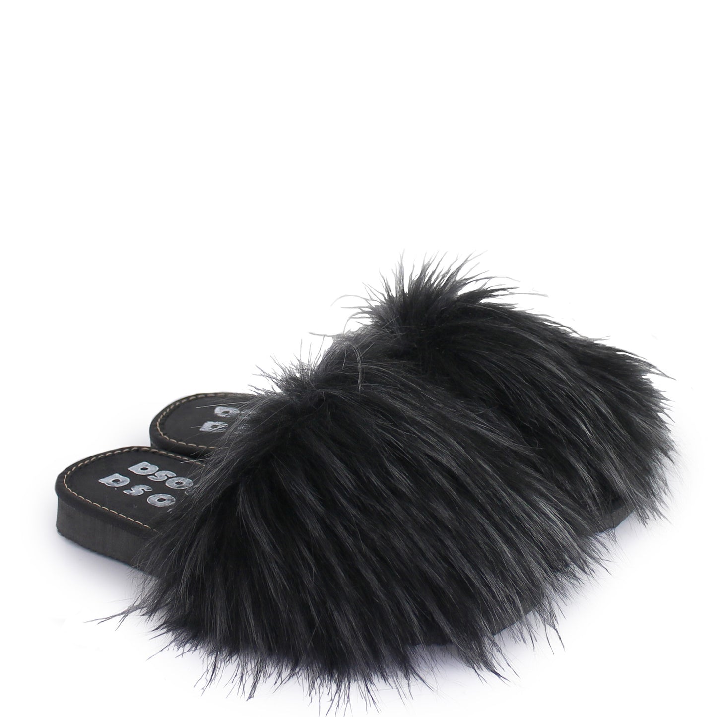 rosa mosa faux fur slippers black gray