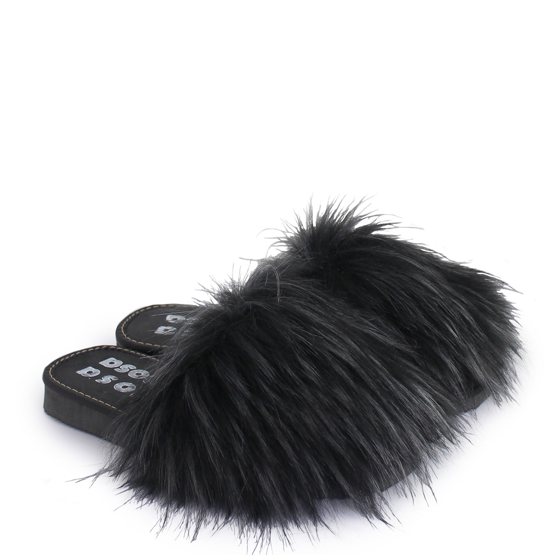 rosa mosa faux fur slippers black gray