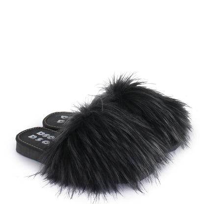 rosa mosa faux fur slippers black gray