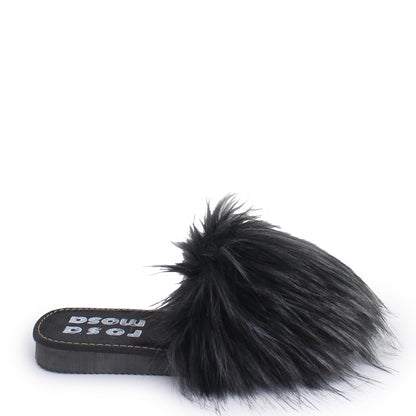 rosa mosa faux fur slippers black gray