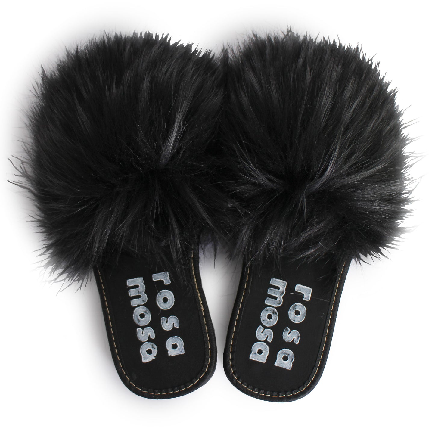 rosa mosa faux fur slippers black gray