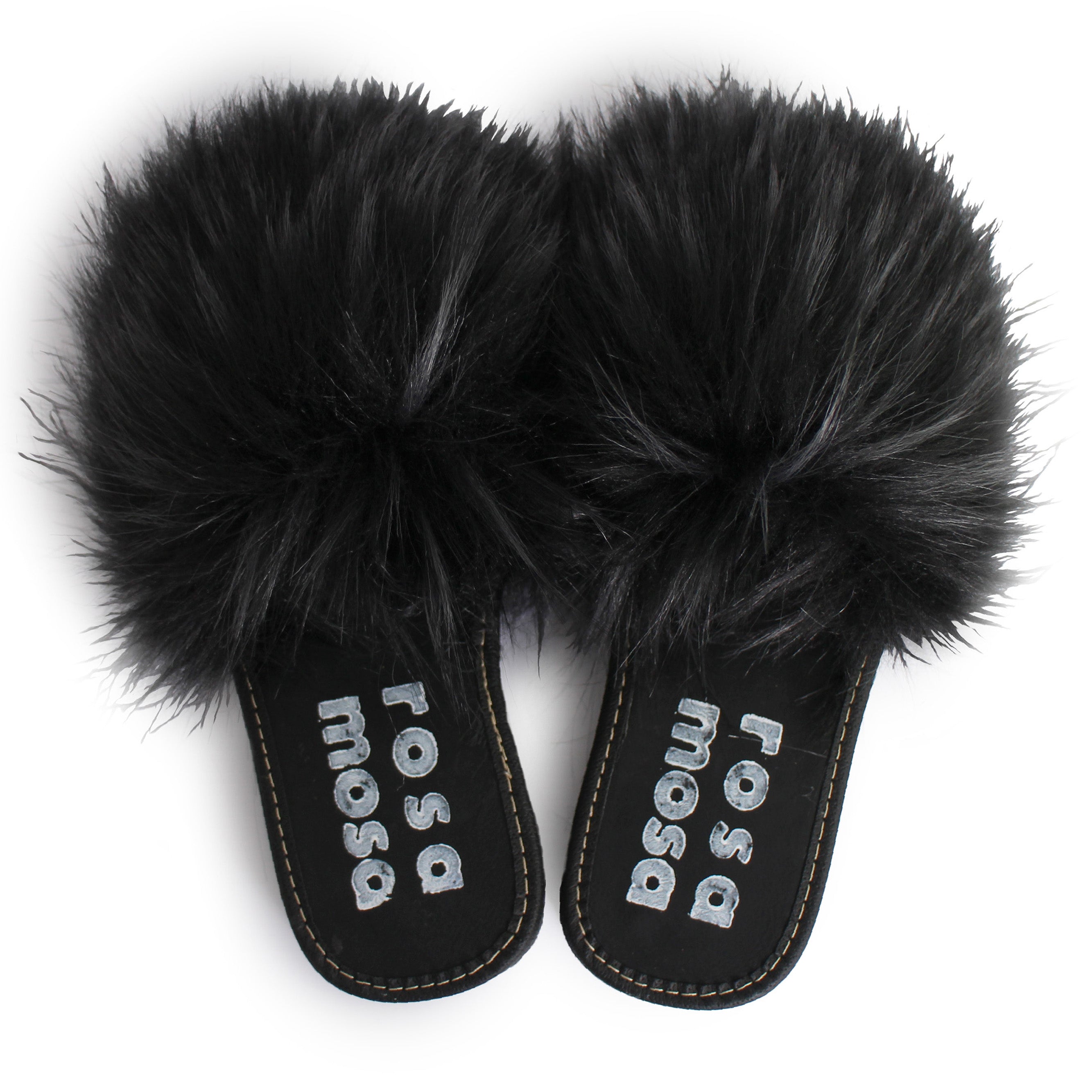 rosa mosa faux fur slippers black gray