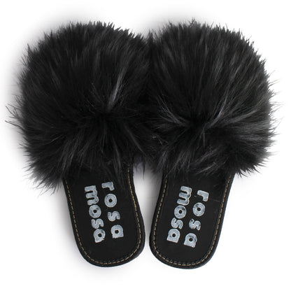 rosa mosa faux fur slippers black gray