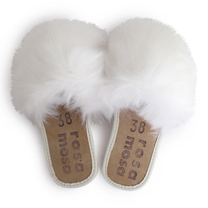 rosa mosa faux fur slippers white
