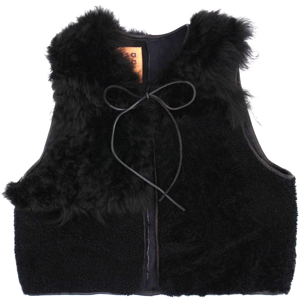 Gilet Vest PATCHWORK + Reversible Shearling Vest + Black long hair