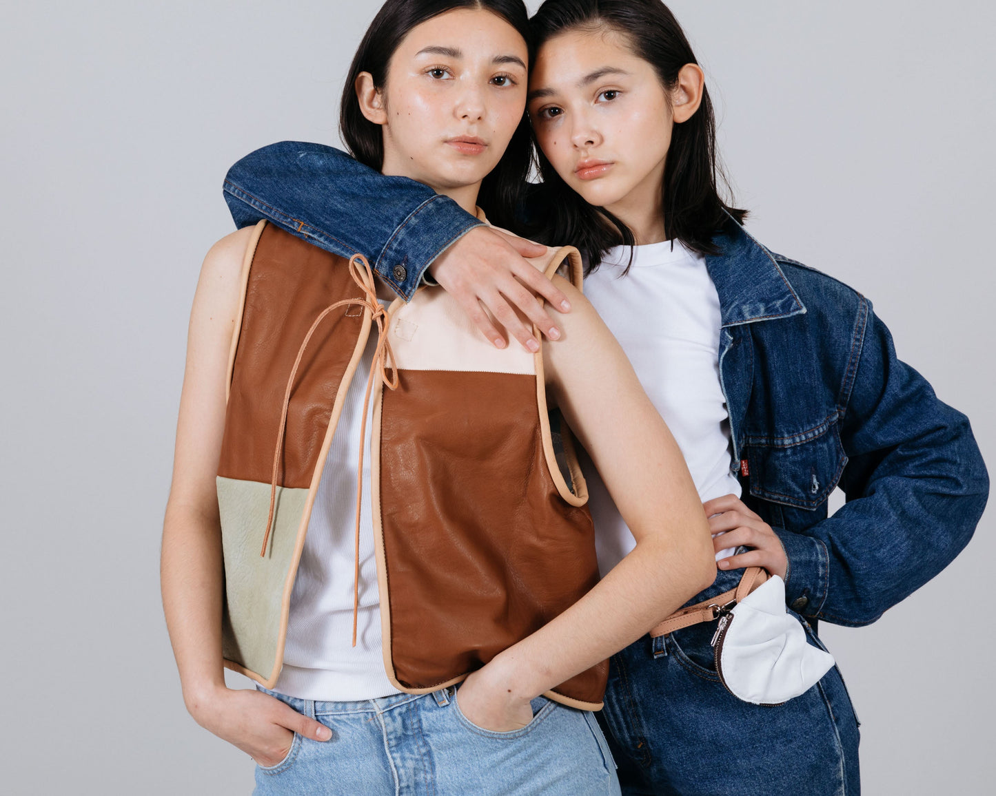 Gilet Vest PATCHWORK LEATHER + Reversible Leather Vest + Powder Brown