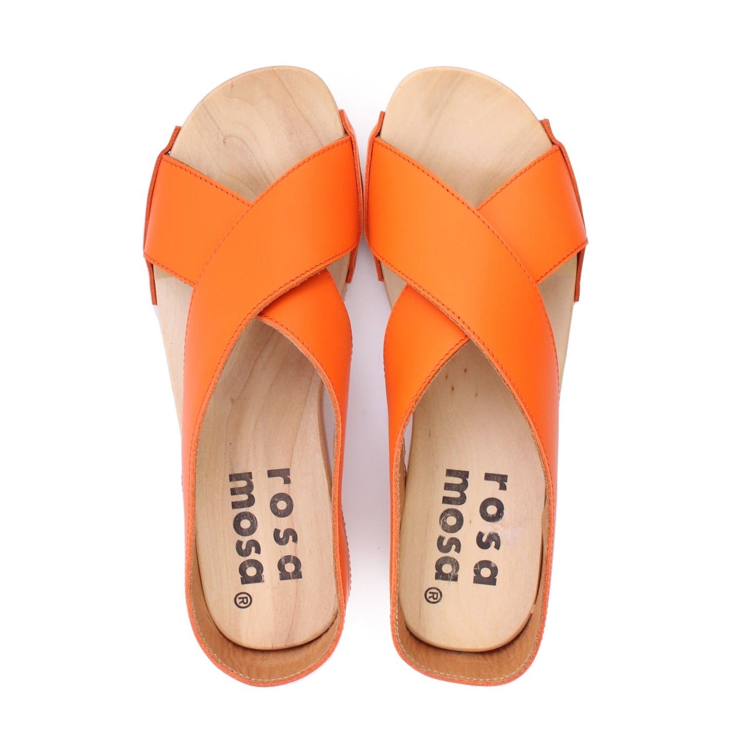 rosamosa rocco japanese x-form orange leather natural wooden clog