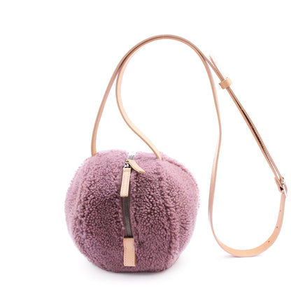 HELMET BAG SMALL Curly + Shearling Cross Mini Bag + Mauve
