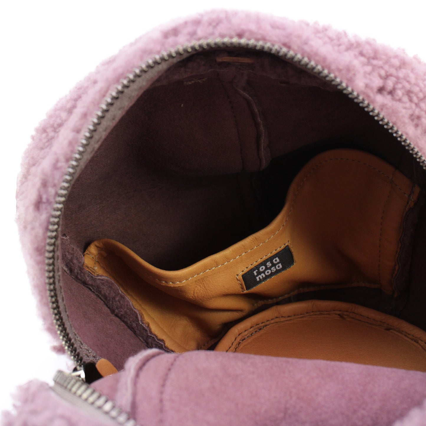 HELMET BAG SMALL Curly + Shearling Cross Mini Bag + Mauve