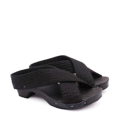 MAGO JUDO + Cotton Dark Clog Sandals + All Black