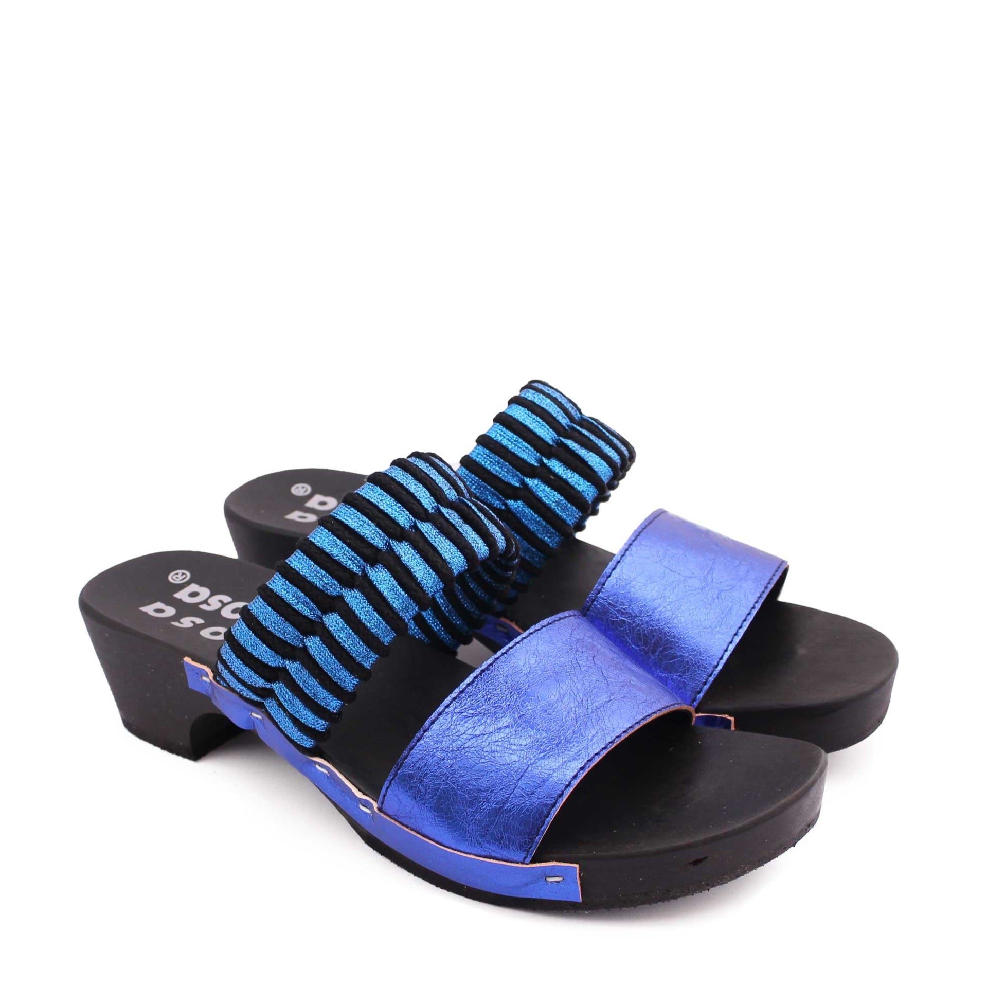 MAGO KNOT Metallic + Cotton Leather Dark Clog Sandals + Cobalt Blue