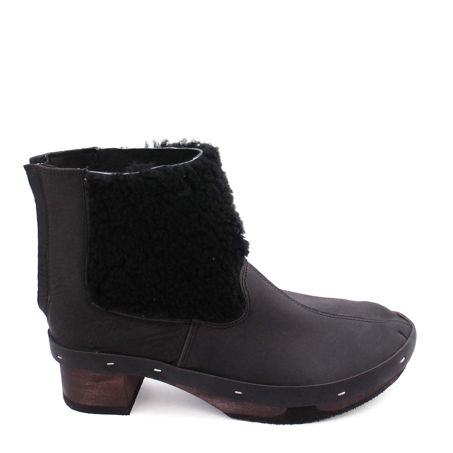 ROCCO Shearling + Leather Shearling Dark Clog Boots + All Black