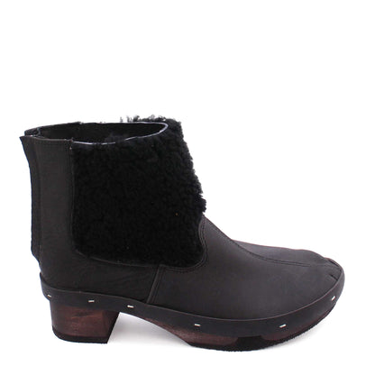 ROCCO Shearling + Leather Shearling Dark Clog Boots + All Black